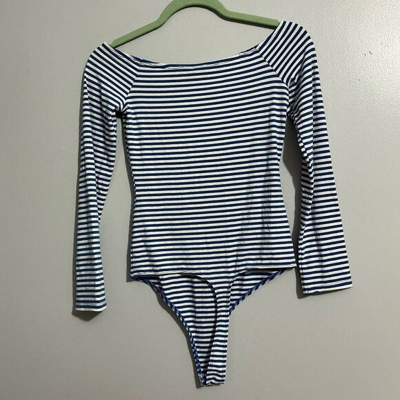 ASOS Blue and White striped long sleeve bodysuit size S - Picture 3 of 10